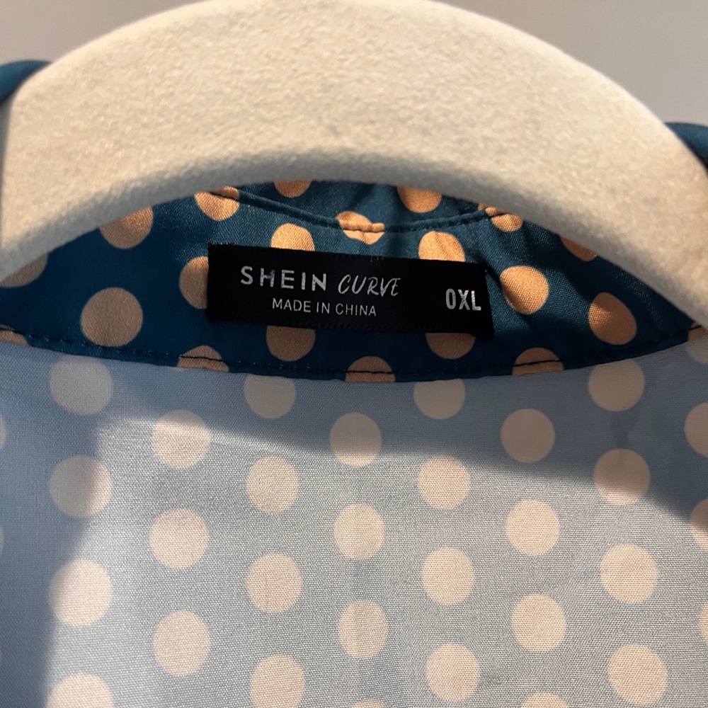 SHEIN Teal and Cream Polka Dot Wrap Midi Dress - Picture 2 of 3